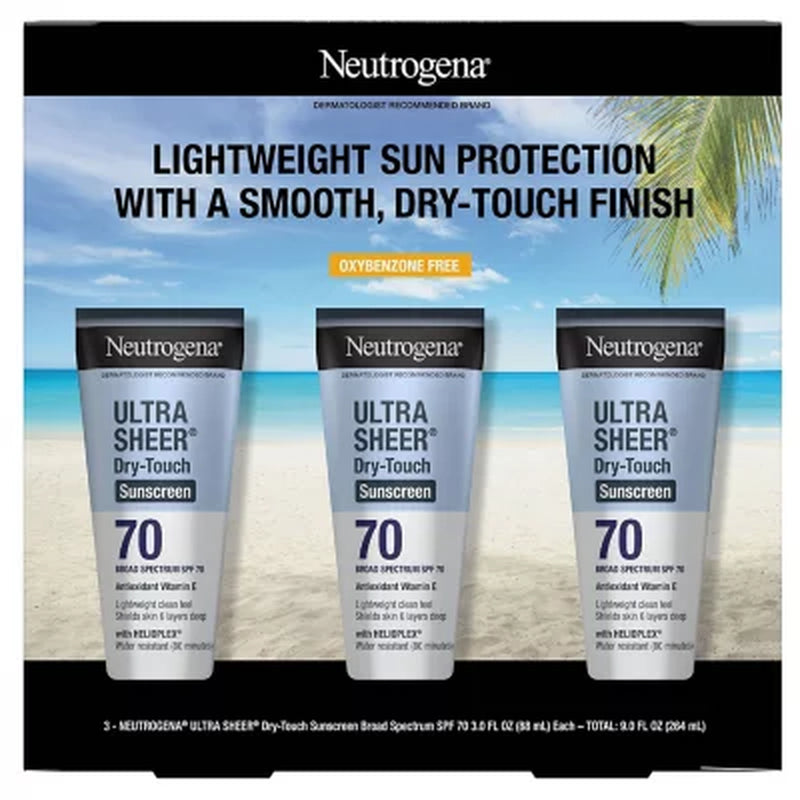 Neutrogena Ultra Sheer Dry-Touch Sunscreen Lotion, SPF 70, 3 Oz., 3 Pk.