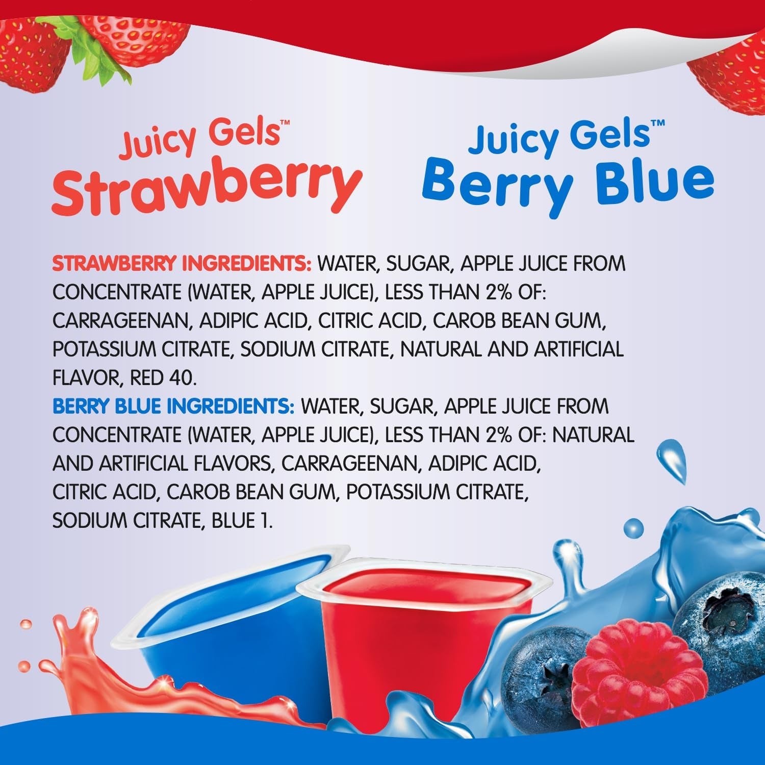 Strawberry & Berry Blue Flavored Juicy Gels, 12 Count Snack Cups