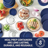 Anchor Hocking Snugfit Glass Food Storage Containers with Navy Lids, 26 Piece Set (Choose Color)