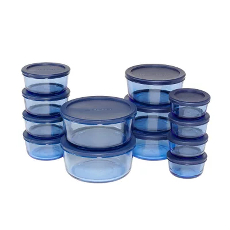Anchor Hocking Snugfit Glass Food Storage Containers with Navy Lids, 26 Piece Set (Choose Color)