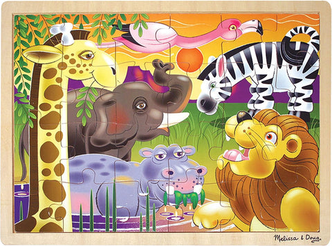 African Plains Safari Wooden Jigsaw Puzzle with Storage Tray (24 Pcs)