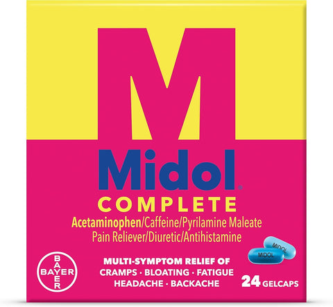Complete Gelcaps 24Ct:  Complete Menstrual Pain Relief Gelcaps with Acetaminophen for Menstrual Symptom, PMS Relief, and Period Cramp Relief - 24 Count (Packaging May Vary)