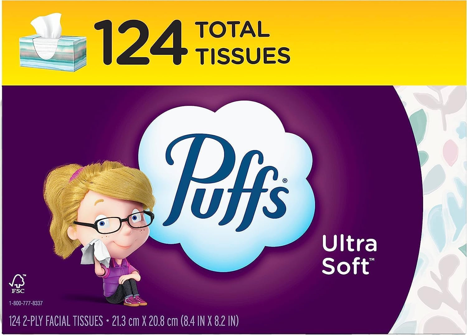 Ultra Soft Facial Tissues, 1 Family Size Box, 124 Facial Tissues per Box