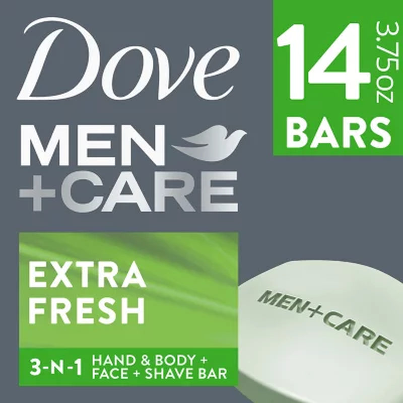 Dove Men+Care Body and Face Bar Soap, Extra Fresh, 3.75 Oz., 14 Ct.