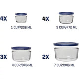 Anchor Hocking Snugfit Glass Food Storage Containers with Navy Lids, 26 Piece Set (Choose Color)
