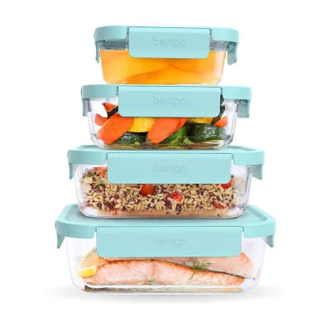 Bentgo 8-Piece Leak-Proof Glass Food Storage Set, Soft Aqua