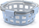 Duraglass Meal Prep Container, 4 Cup- Glass Food Storage Container with Silicone Sleeve and Airtight Bpa-Free Plastic Lid, Dishwasher, Microwave, and Freezer Safe, Halogen Blue