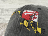 Embroidered Maryland State Flag Hat for Kids Women Men, Washed Black Distressed Denim Baseball Cap Adjustable Dad Hat Unisex