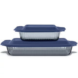 Pyrex Sculpted Tinted 4-Piece Glass Baking Dish Set with Airtight Lids