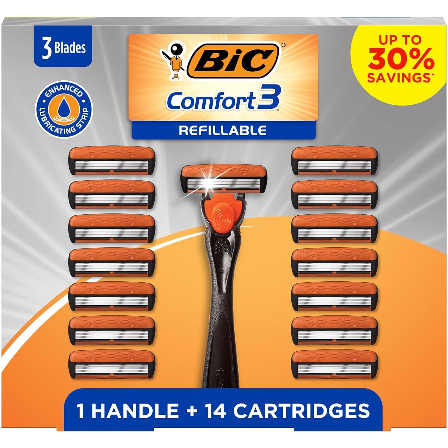 Comfort 3 Refillable Men'S Razor, Perfect for Mens Razors for Shaving with 3 Blade Razors, Razor Gift Set with 1 Handle and 14 Cartridges