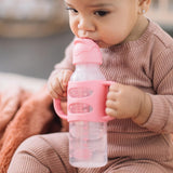 Milestones Narrow Sippy Straw Bottle, Spill-Proof with 100% Silicone Handles and Weighted Straw, 8 Oz/250 Ml, Pink, 6M+