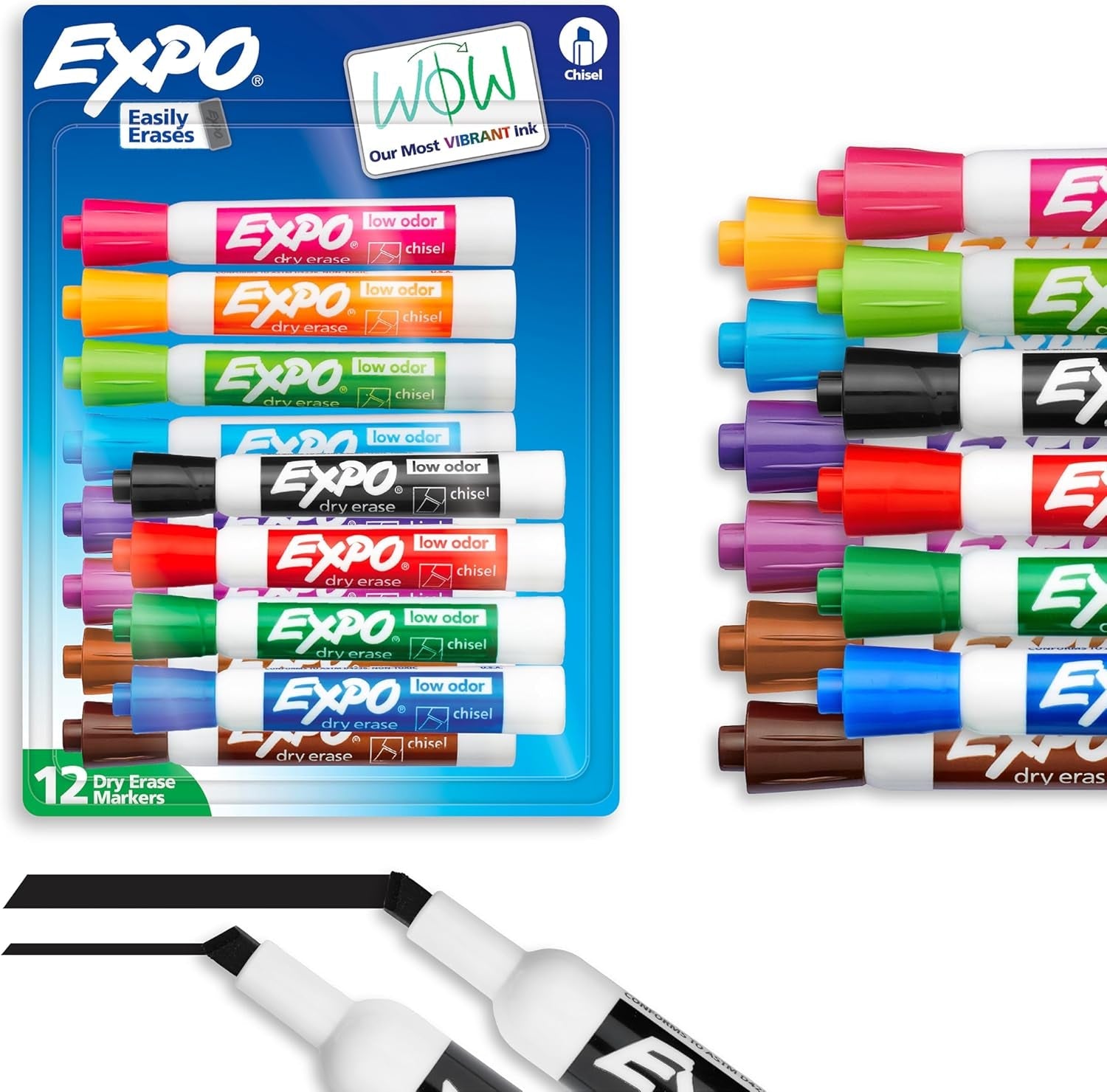 Low Odor Dry Erase Markers Chisel Tip Assorted Colors 12 Count