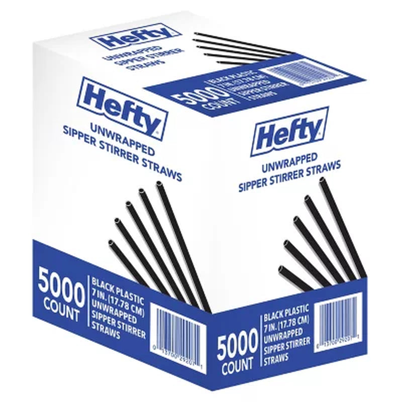 Hefty Unwrapped Plastic Sipper Stirrer Straws, 7", 5000 Ct.