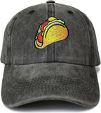 Embroidered Taco Baseball Cap for Men Women, Washed Black Embroidery Cotton Adjustable Snapback Trucker Hat Dad Hats Unisex