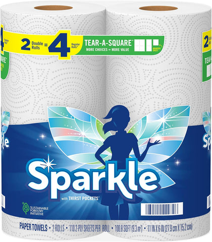 Tear-A-Square Paper Towels, 2 Double Rolls = 4 Regular Rolls, Customizable Sheet Size Paper Towel