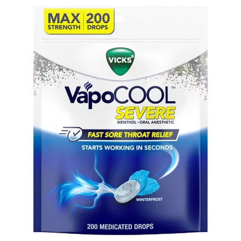 Vicks Vapocool Severe Medicated Sore Throat Drops, 200 Ct.