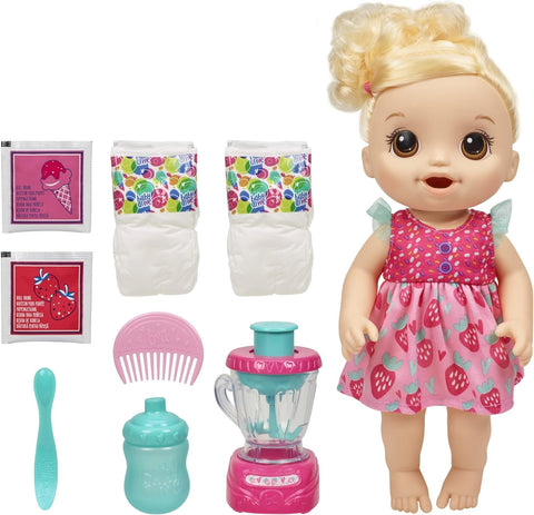 Magical Mixer Baby Doll, Strawberry Shake, Doll with Toy Blender, Baby Doll Set for Kids 3 and Up, Blonde Hair