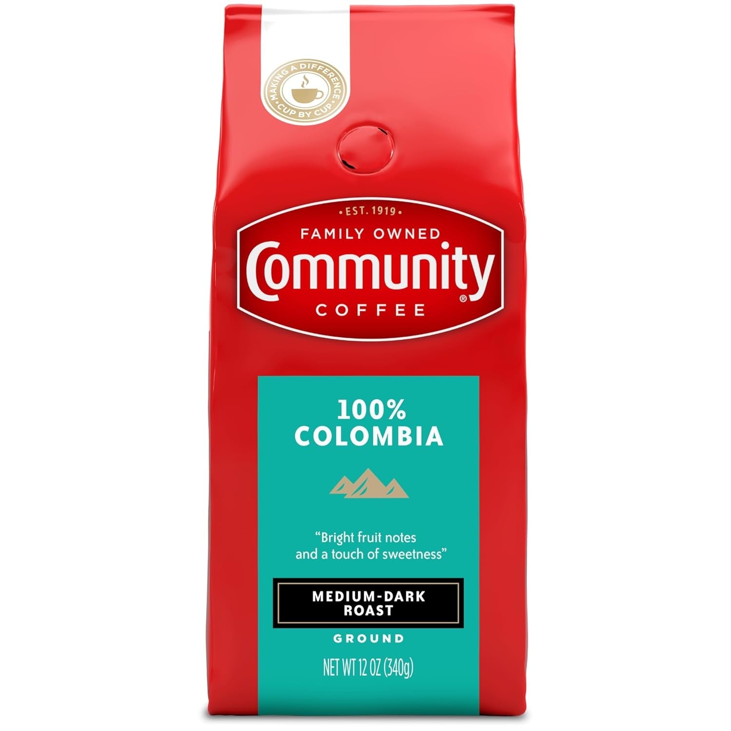 100% Colombia, Medium Dark Roast Ground Coffee, 12 Ounce (Pack of 1)