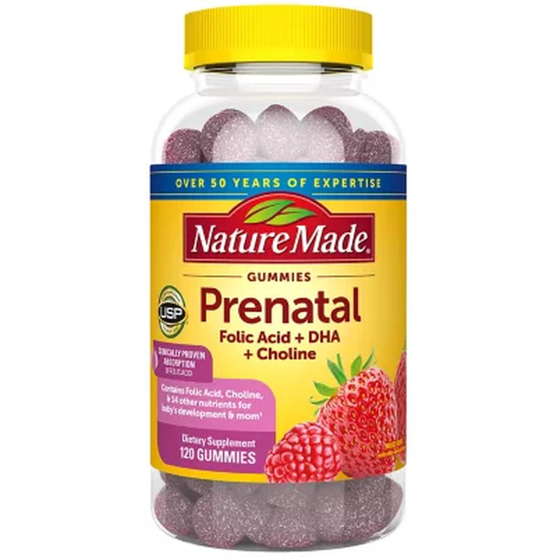 Nature Made Prenatal Folic Acid + DHA + Choline Gummies, 120 Ct.