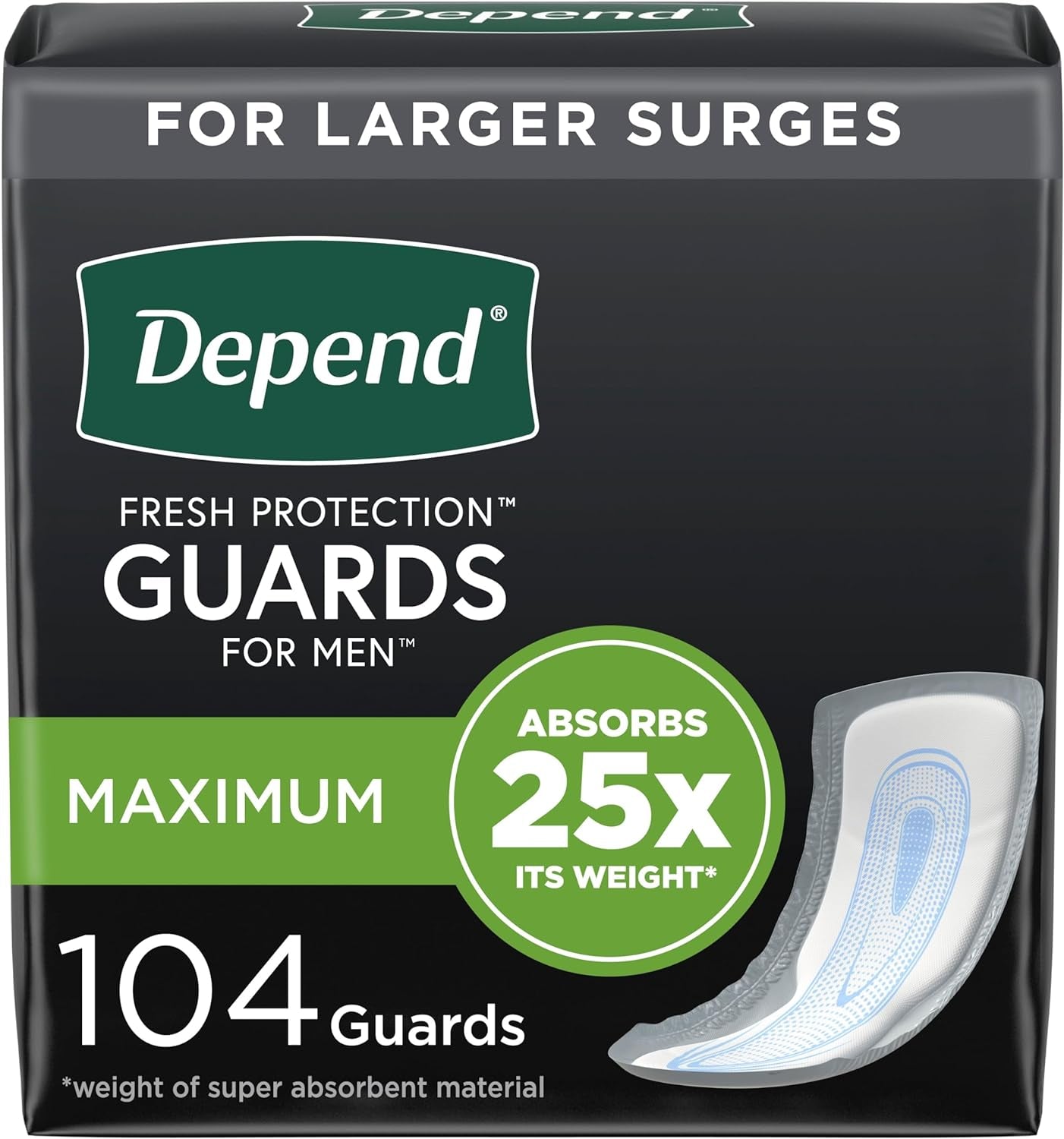 Guards Incontinence Pads for Men, Maximum Absorbency, 104 Count (2 Packs of 52), Packaging May Vary