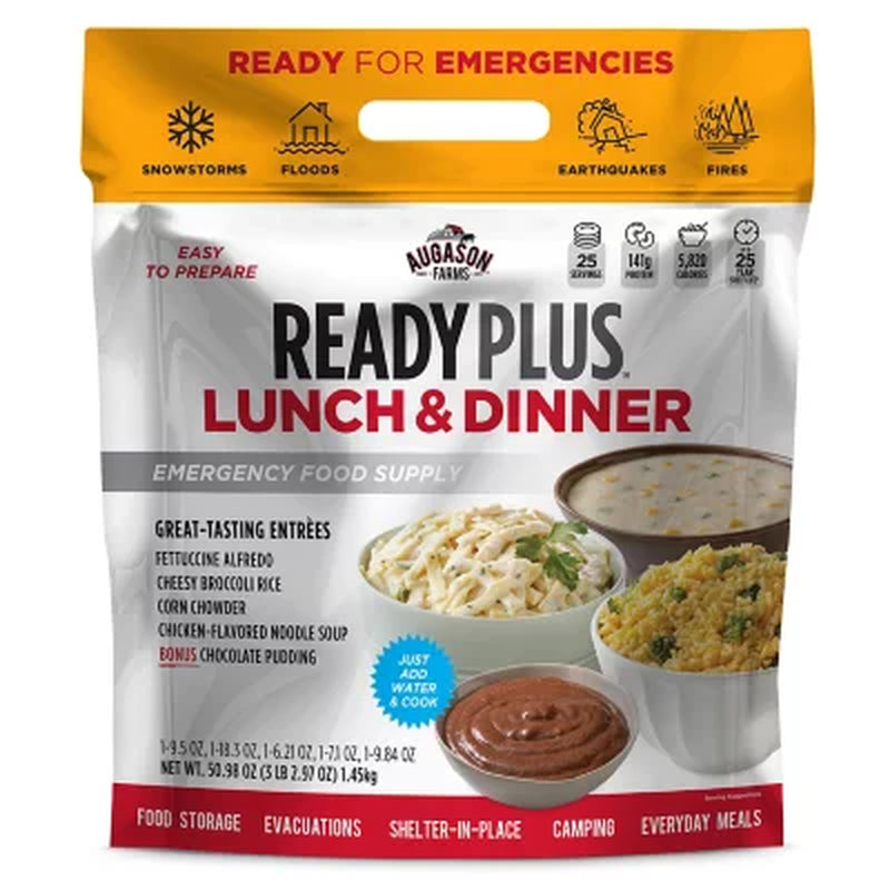 Augason Farms Ready plus Lunch & Dinner Emergency Food Supply, 50.98 Oz.