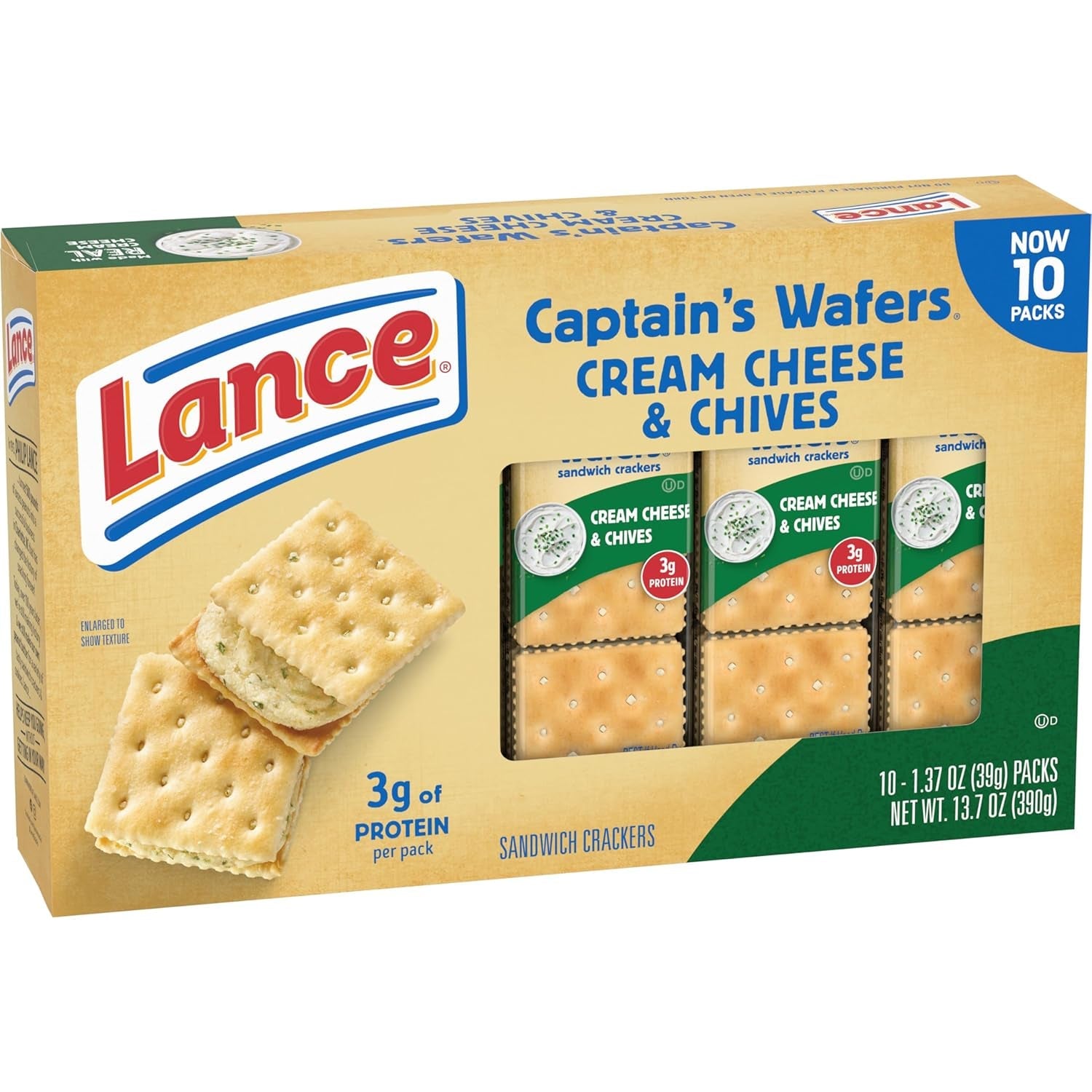 Sandwich Crackers, Captain'S Wafers Cream Cheese and Chives, 10 Packs, 6 Sandwiches Each