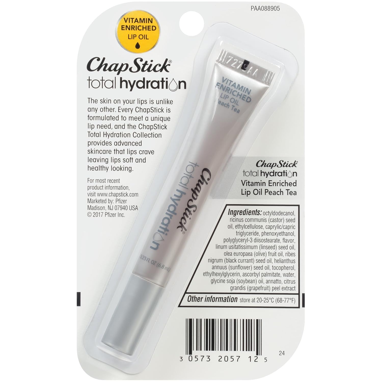 Total Hydration Vitaminenriched Lip Oil Lip Care Oz, Non-Tinted, Peach Tea, 0.23 Ounce