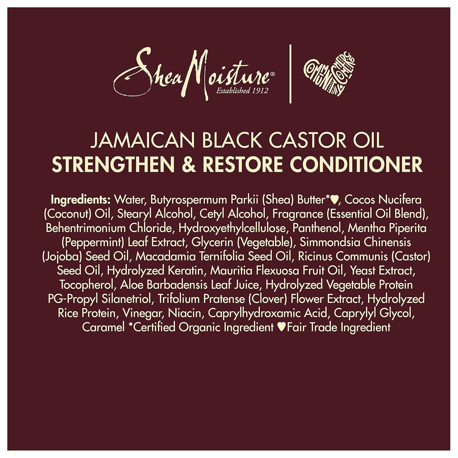 Conditioner 100% Pure Jamaican Black Castor Oil to Intensely Smooth and Nourish Hair with Shea Butter, Peppermint and Apple Cider Vinegar 13 Oz