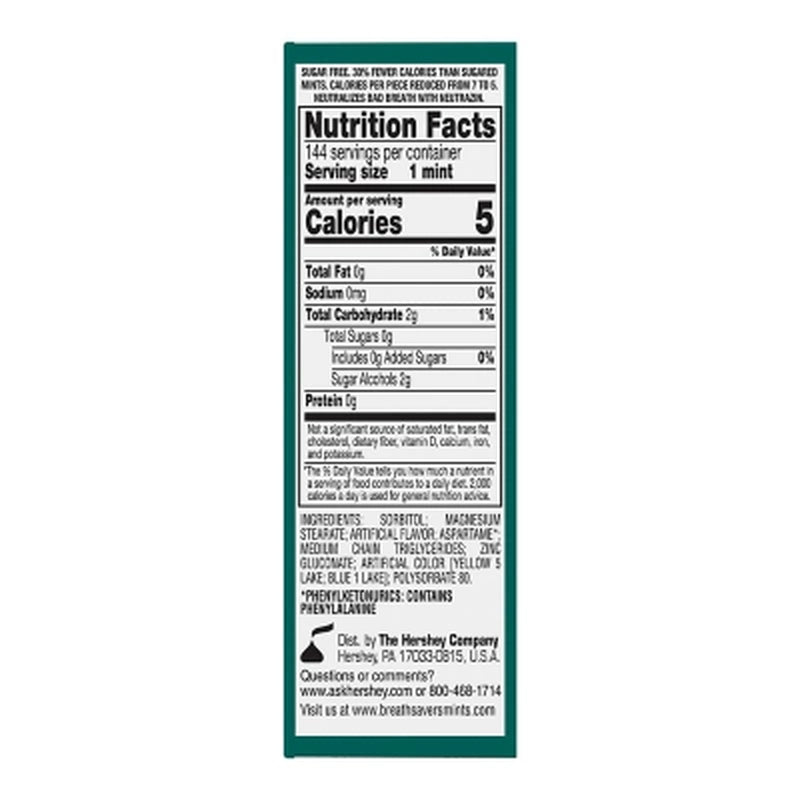 BREATH SAVERS Wintergreen Sugar Free Breath Mints Rolls, 0.75 Oz., 24 Ct.