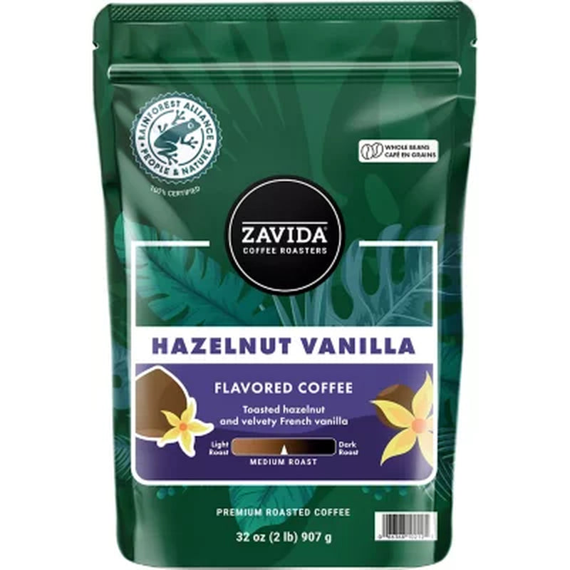 Zavida Coffee Whole Bean Coffee, Hazelnut Vanilla, 32 Oz.