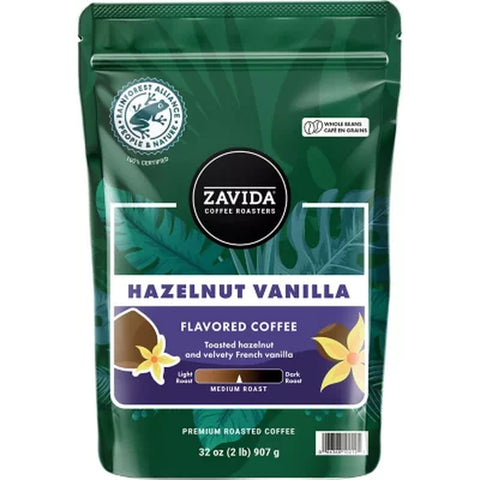 Zavida Coffee Whole Bean Coffee, Hazelnut Vanilla, 32 Oz.