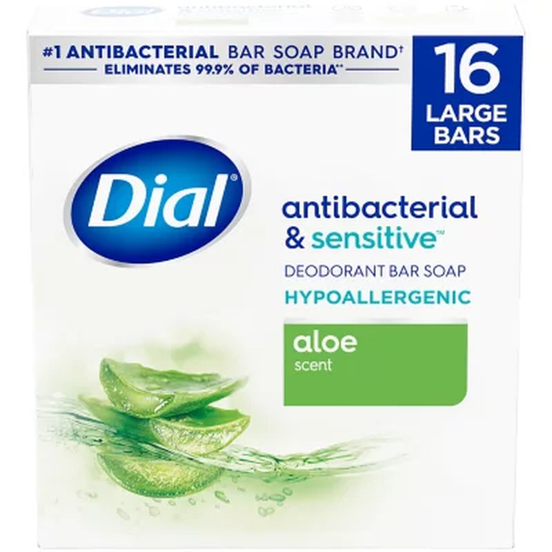 Dial Antibacterial Bar Soap, Aloe Scent, 4 Oz., 16 Ct.