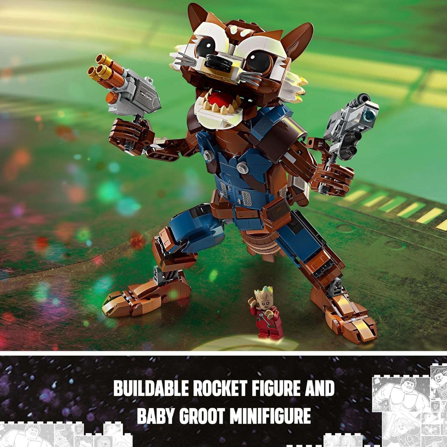 Marvel Rocket & Baby Groot Minifigure, Guardians of the Galaxy Inspired Marvel Toy for Kids, Buildable Marvel Action Figure for Play and Display, Gift for Boys and Girls Ages 10 and Up, 76282