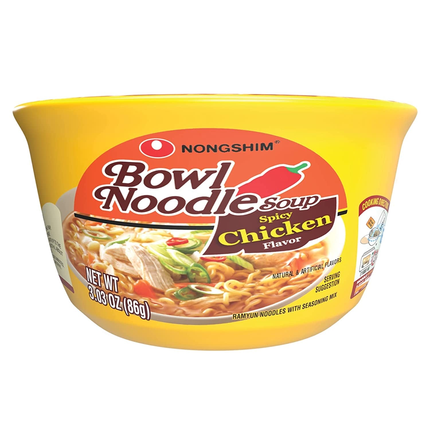 Spicy Chicken Noodle Soup Instant Ramen, 12 Pack, Korean Microwaveable Bowl Soup Mix, Ramyun with Veggies, Sabor a Pollo