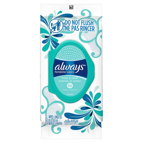 Feminine Wipes, Fresh & Clean, Soft Pack, 32 Count