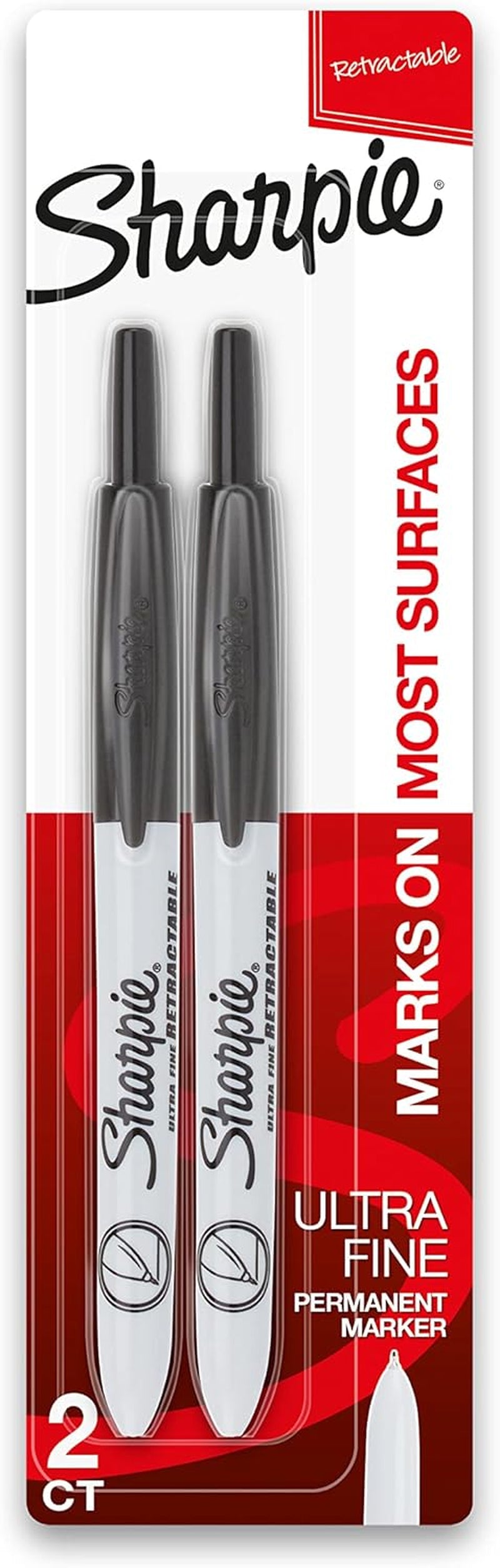 Retractable Permanent Markers, Ultra Fine Point, Black, 2 Count