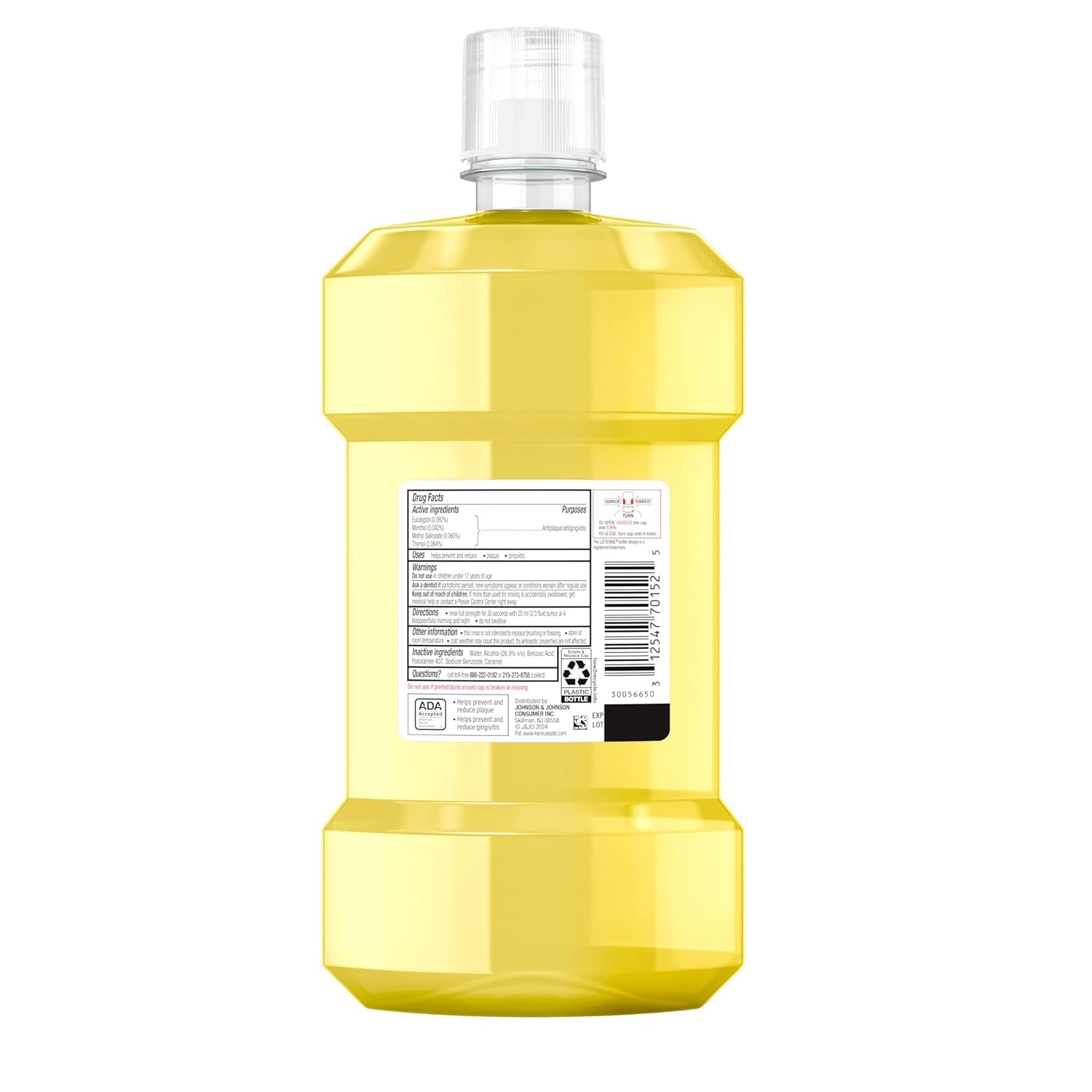 Original Antiseptic Oral Care Mouthwash to Kill 99% of Germs That Cause Bad Breath, Plaque and Gingivitis, Ada-Accepted Mouthwash, Original Flavored Oral Rinse, 1 L