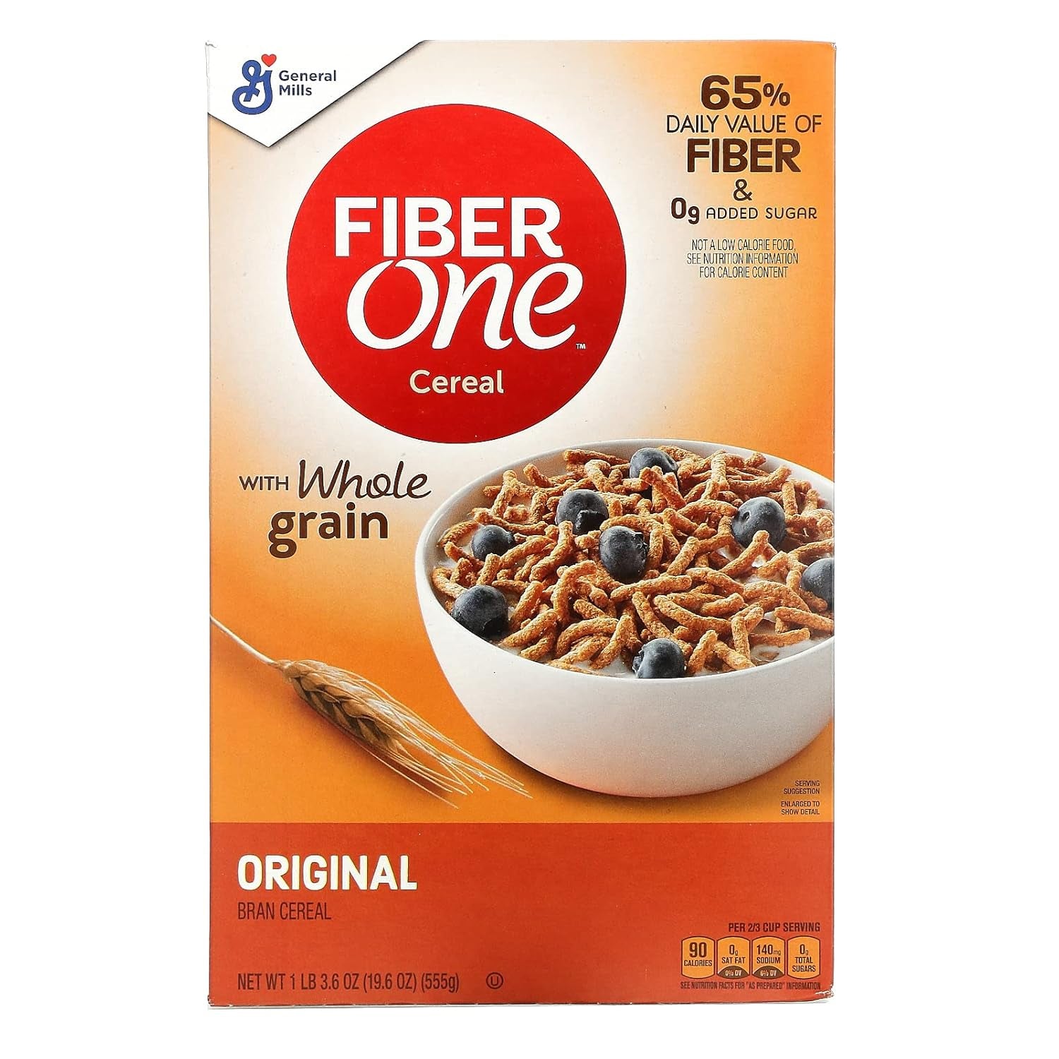 Cereal, Original Bran, High Fiber Cereal Made with Whole Grain, 19.6 Oz