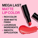 Mega Last Matte Lip Color, Semi Matte Hyaluronic Acid Infused, Long Lasting Full Coverage for a Nourishing Pout, Cruelty-Free & Vegan - Never Nude