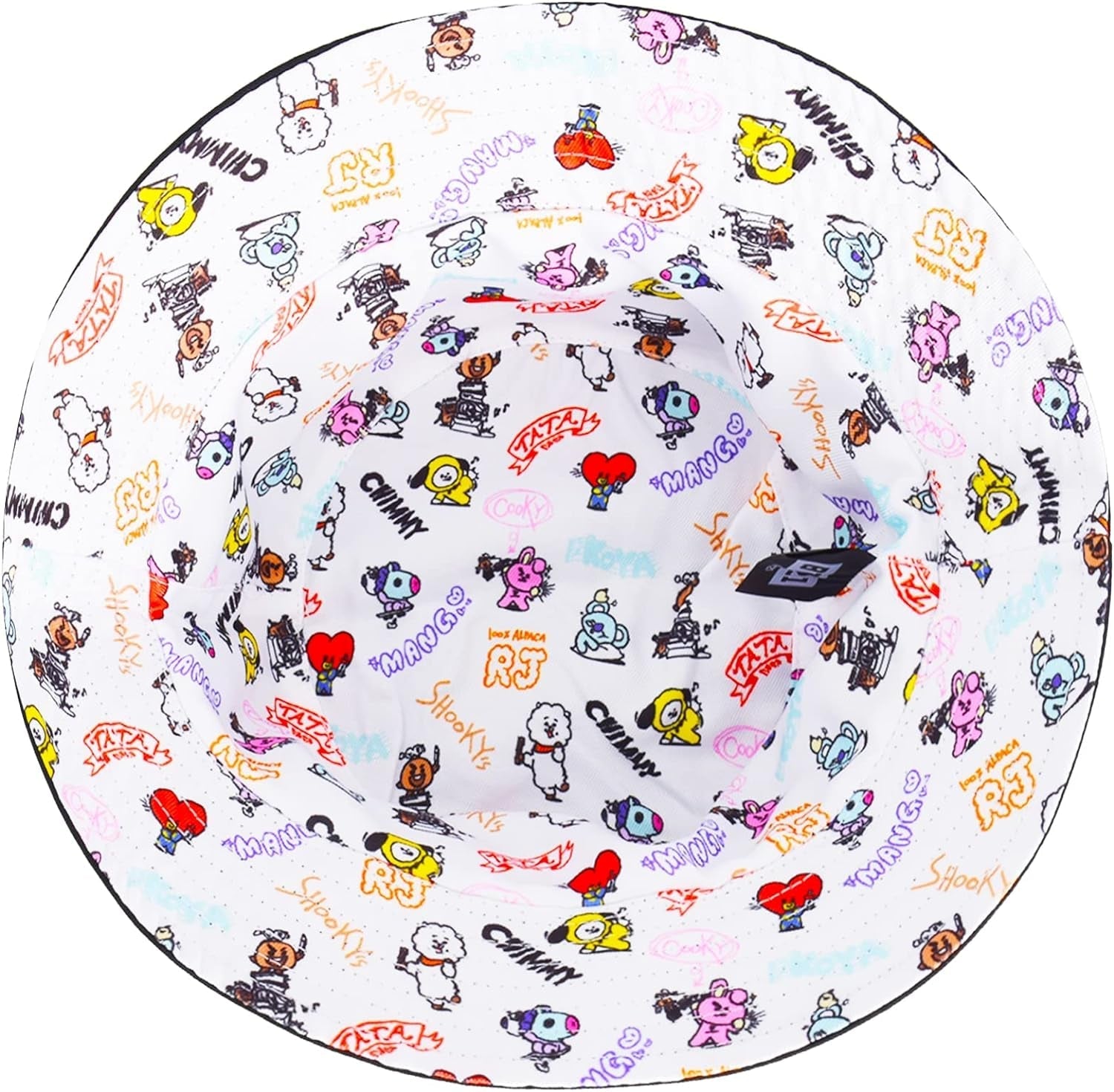 BT21 LINE Friends Bucket Hat, Graffiti Style Reversible Packable Travel Hat, Wide Brim Summer Hat, Multi, One Size