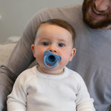 Happypaci 100% Silicone Baby Pacifier, Contoured One-Piece Design, White, Blue, Light Blue, 0-6M, Bpa-Free, 3 Pack