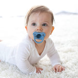 Happypaci 100% Silicone Baby Pacifier, Contoured One-Piece Design, White, Blue, Light Blue, 0-6M, Bpa-Free, 3 Pack