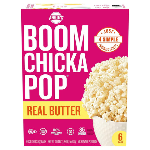 Angie'S  Real Butter Microwave Popcorn, 6 Count, 3.29 Oz. Bags