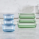 Pyrex Simply Store Tinted 12-Piece Glass Food Storage Container Set, Green & Blue