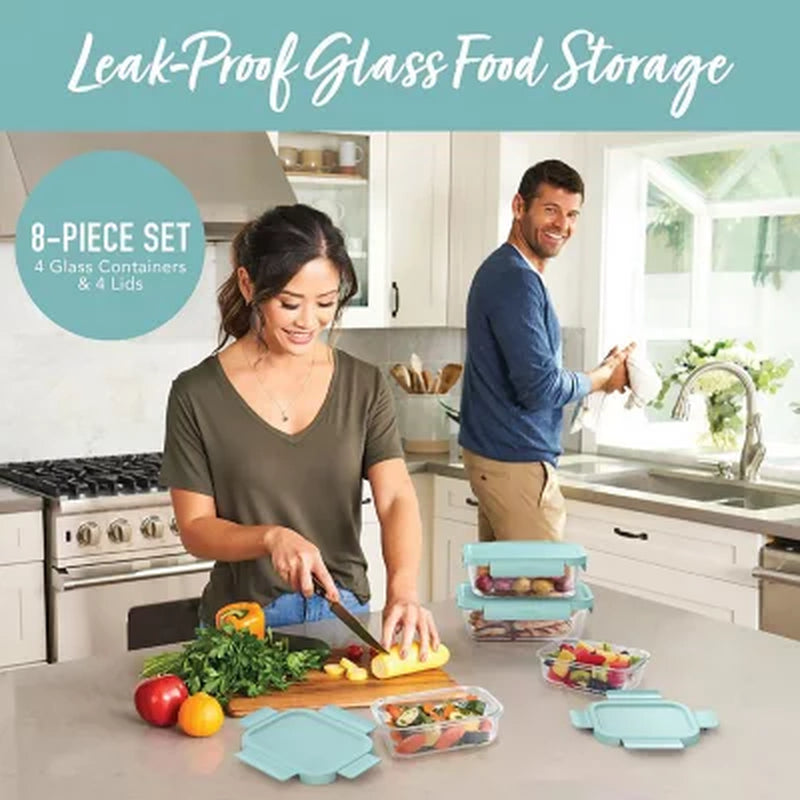 Bentgo 8-Piece Leak-Proof Glass Food Storage Set, Soft Aqua