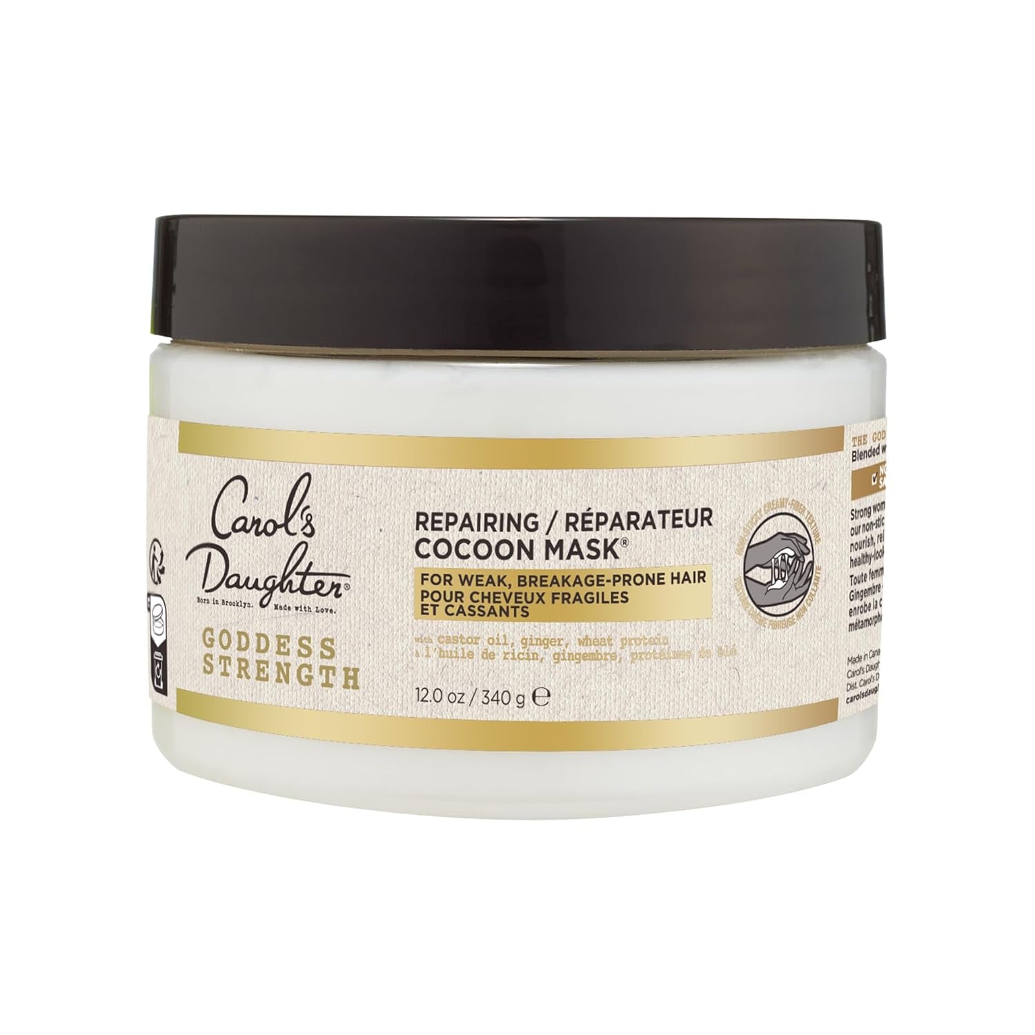 Goddess Strength Repairing Cocoon Hydrating Hair Mask for Waves, Coils and Curls, Hair Treatment with Castor Oil, 12 Oz