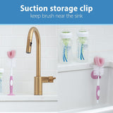 Reusable Sponge Baby Bottle Cleaning Brush with Suction Cup Stand, Scrubber and Nipple Cleaner, Pink 1-Pack