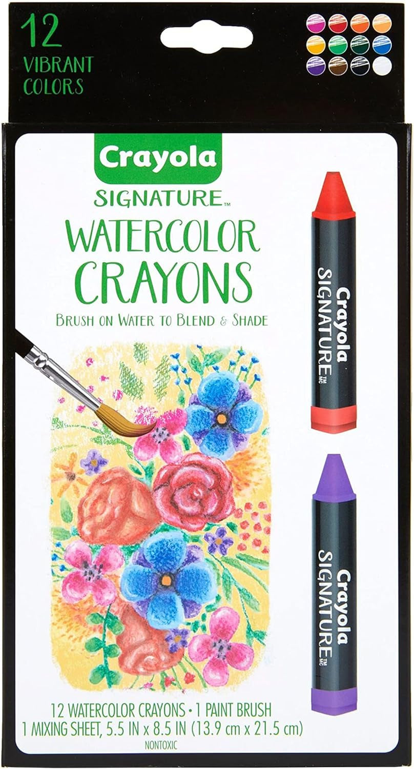 Signature Premium Watercolor Crayon Sticks & Paintbrush, 12 Count, Gift