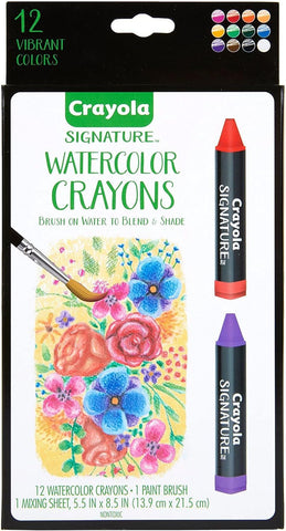 Signature Premium Watercolor Crayon Sticks & Paintbrush, 12 Count, Gift