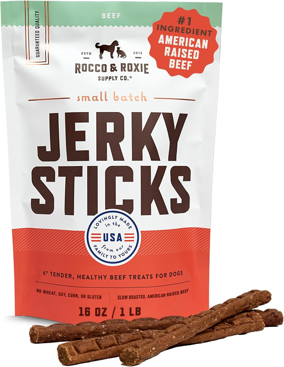 Rocco & Roxie Soft Dog Treats - Beef Jerky Sticks for Senior Dogs & Puppies - Best Training Treats for Small, Medium & Large Breeds - 1Lb